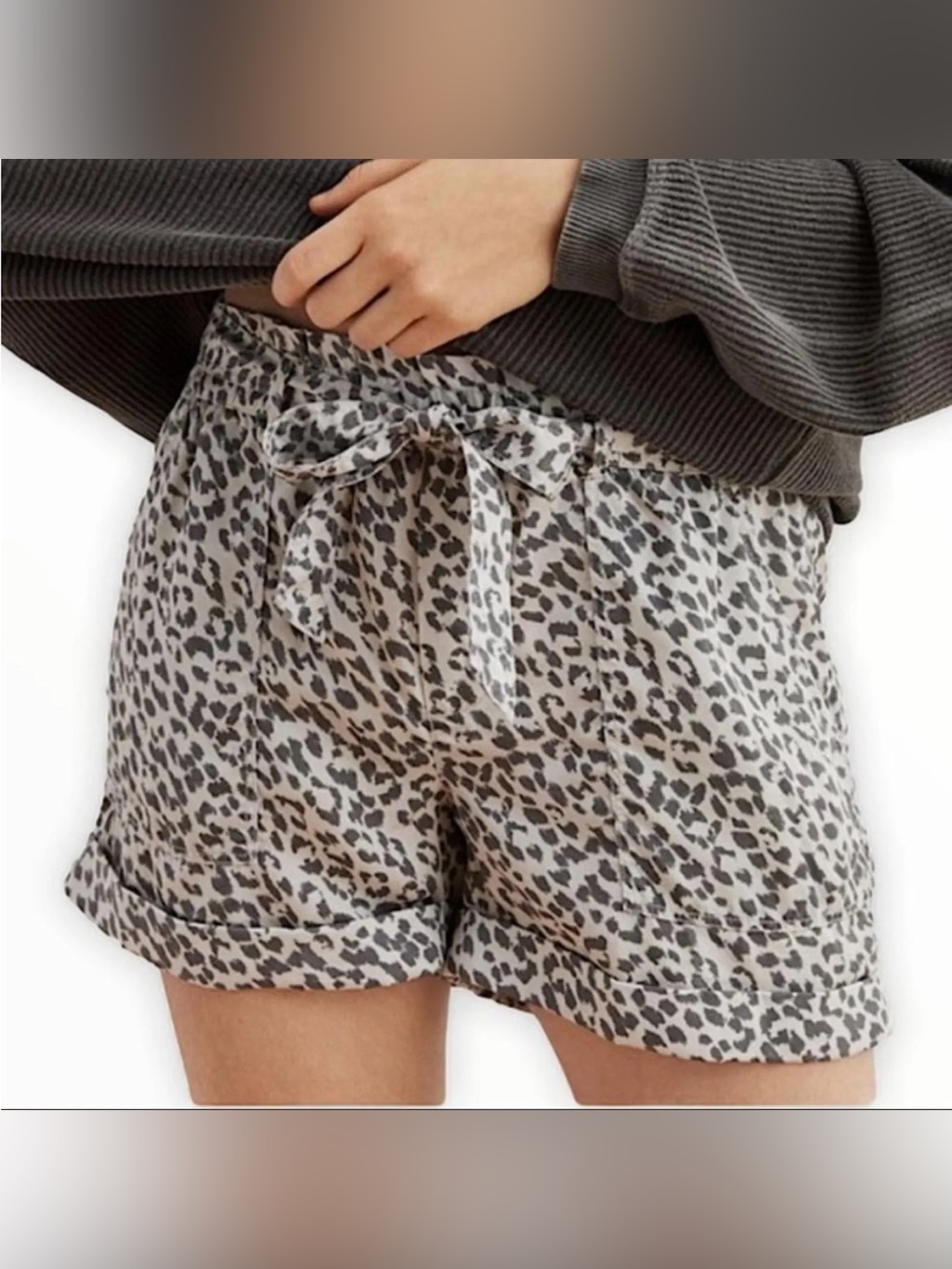 Aerie Gray Leopard Print Paperbag Camp Shorts Xs